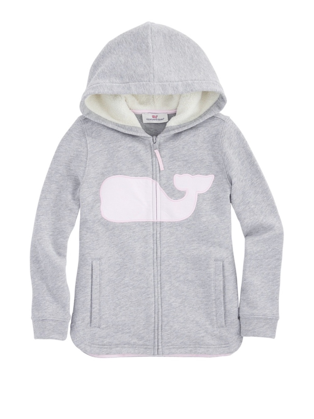 Vineyard Vines Gray Zip Hoodie with Pink Whale Patch